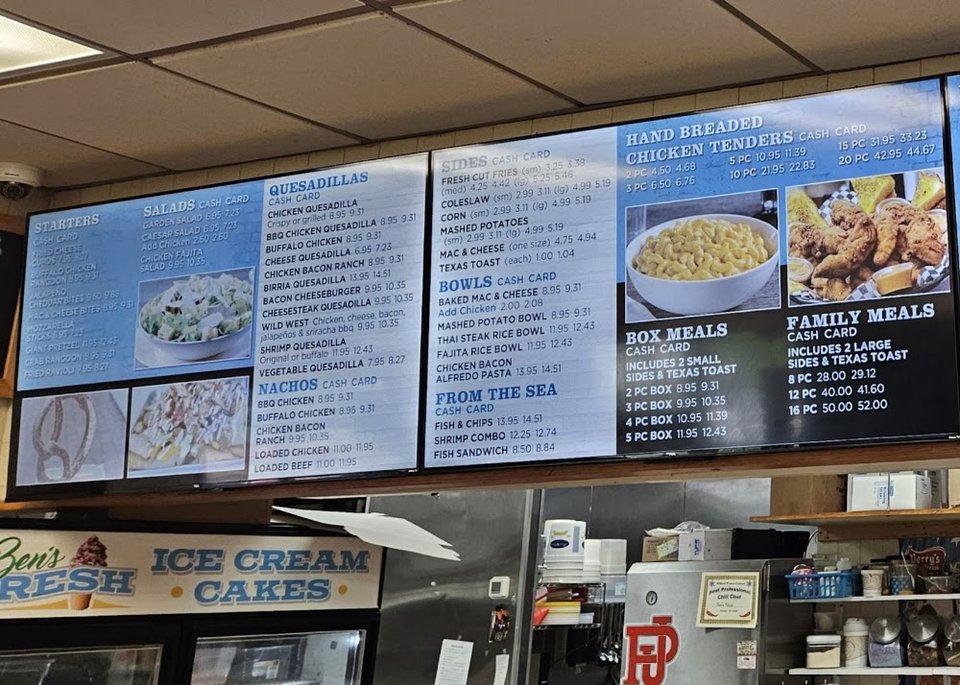 Dessert options shown beside savory lunch items.